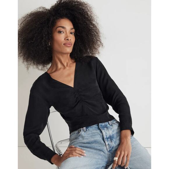 Madewell | NWT | Brushed Ruched-Front Top | True Black | Sz 6 - Picture 1 of 10